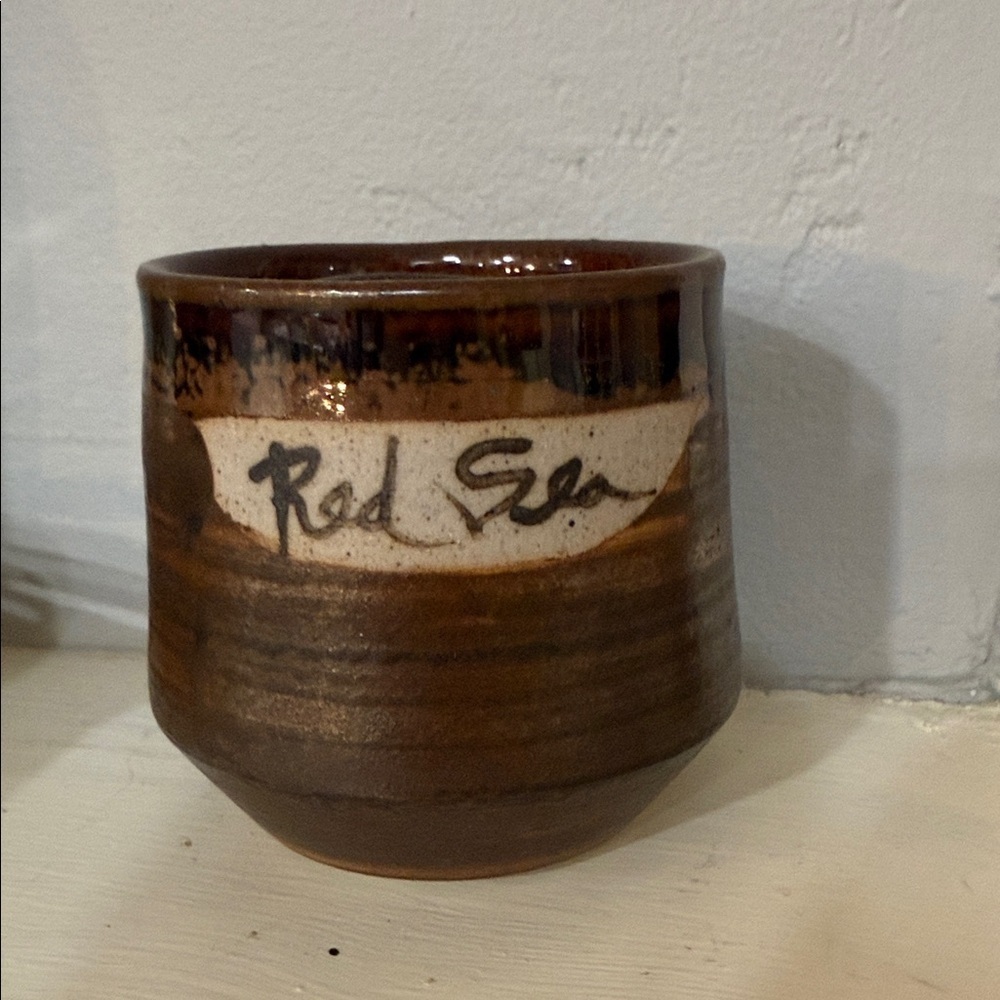 Handcrafted Red Sea Brown Ceramic Pottery Teacup Mug